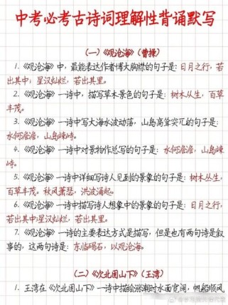 中考必背古诗文情景默写，考点有哪些？