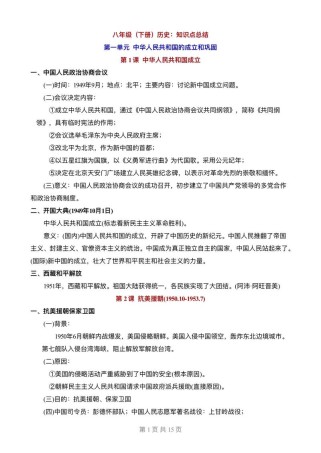八年级下册历史知识点有哪些核心考点？