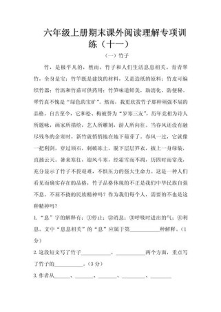 小学六年级语文阅读理解