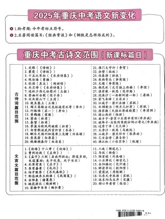 2025中考古诗文会考哪些篇目？