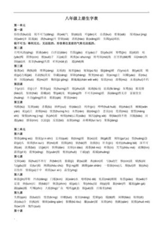 人教版八年级上册语文生字有哪些？
