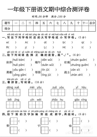一年级语文期中卷难不难？孩子考得咋样？