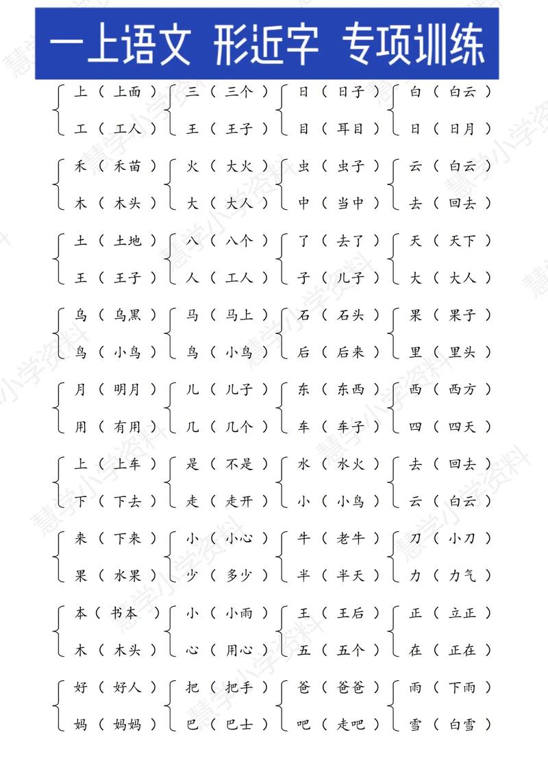 一年级上册形近字有哪些