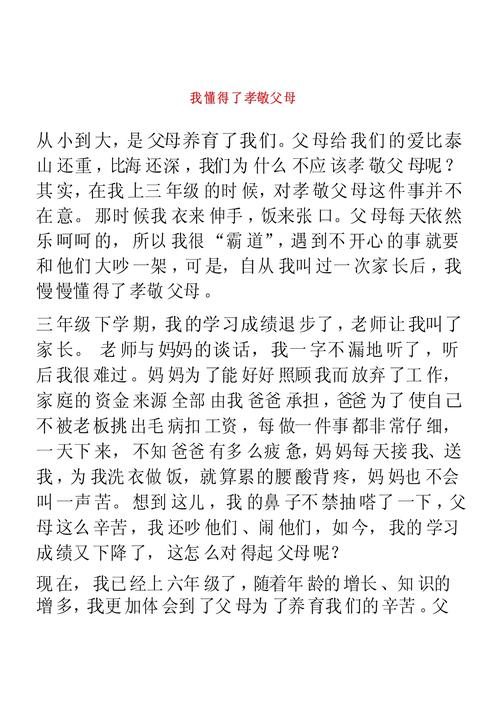 我懂得了孝敬600字