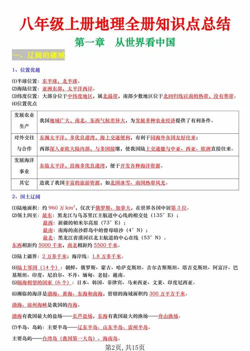 八年级上册地理知识点总结人教版核心有哪些？