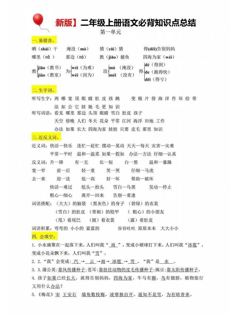 人教版二年级语文上册复习资料