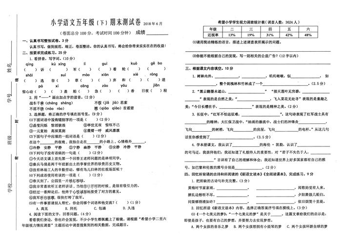 苏教版五年级语文下册期末试卷重点难点是什么?