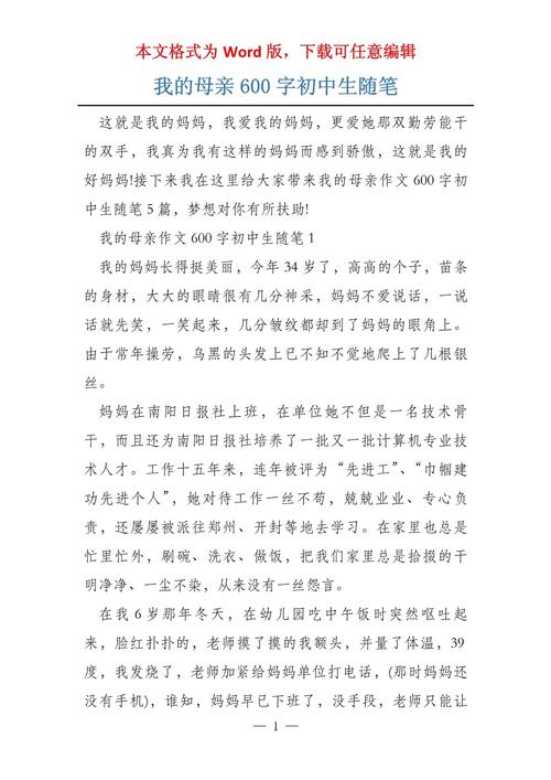 我的妈妈600字作文初中
