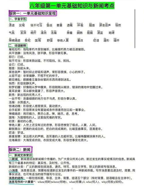 八年级上册语文第一单元知识点有哪些重点？