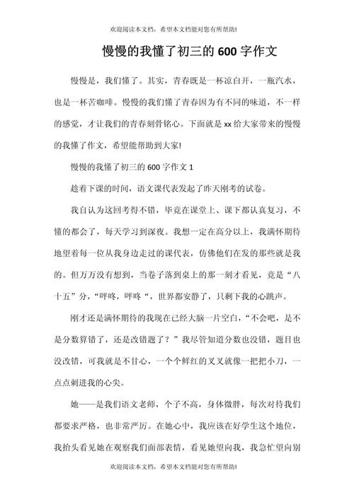 初三作文600字,如何写出我懂了的真情实感?