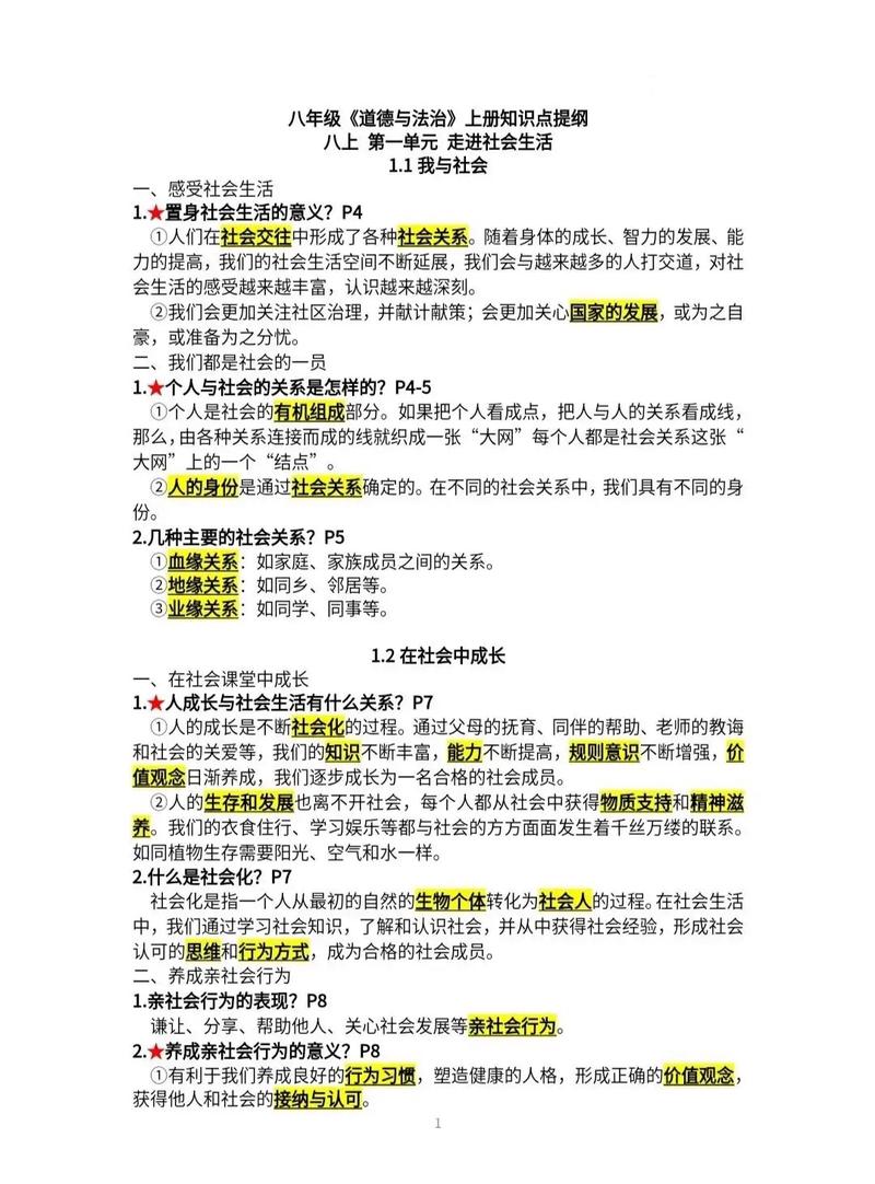 八年级政治上册人教版核心知识点有哪些?