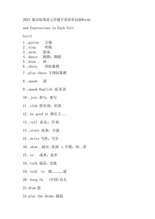 新目标英语七下单词表有哪些核心词汇？