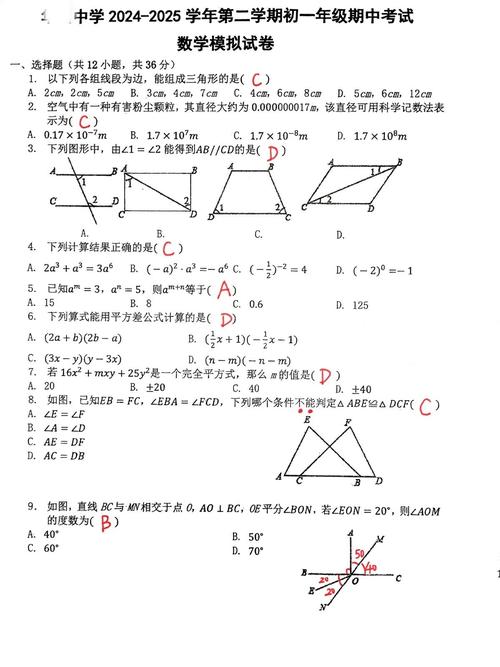 北师大七年级下册数学试卷难点在哪？