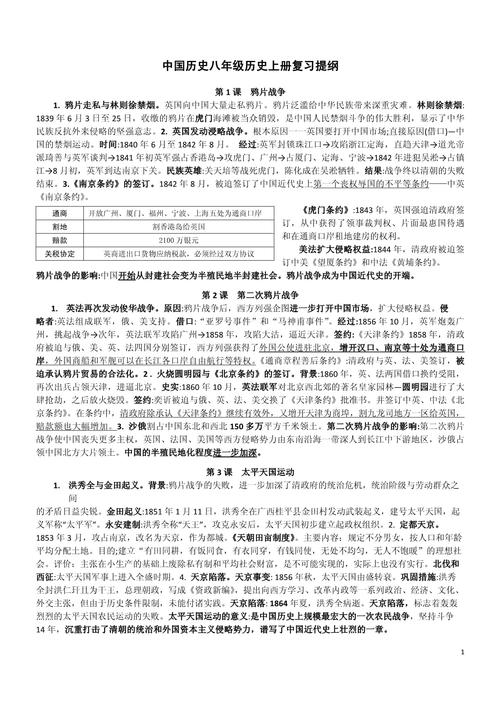 八年级上册历史人教版核心考点有哪些?