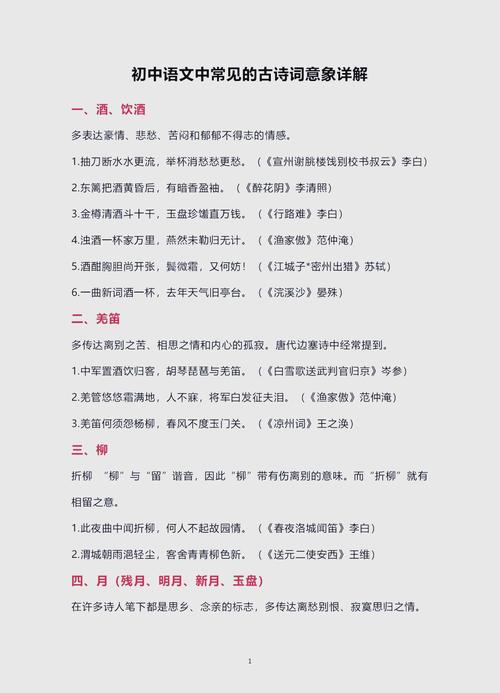 初中古诗意象顺口溜,怎么记更有效?