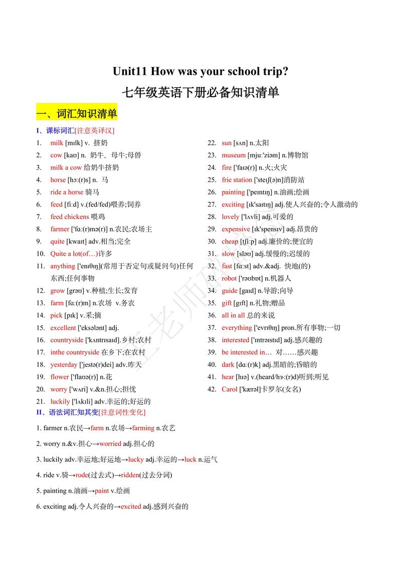 七年级英语下册知识点有哪些重点难点?