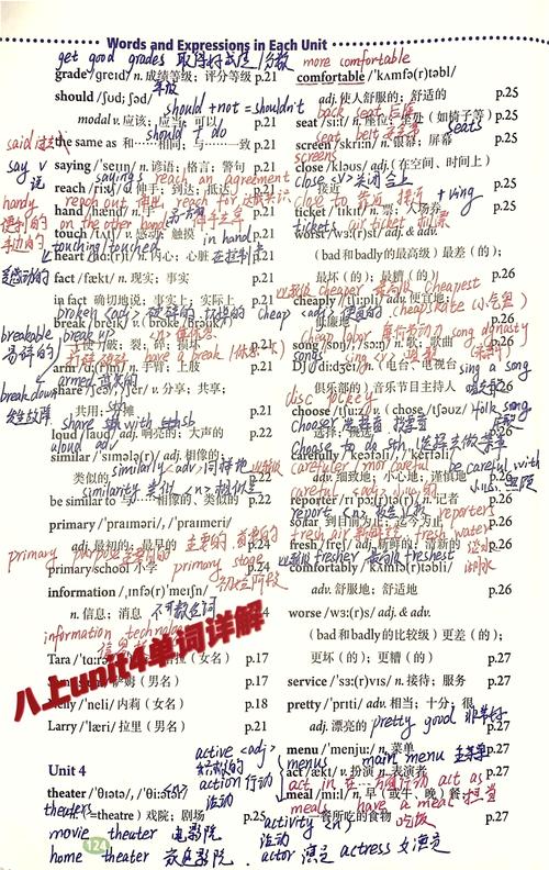 八年级上册英语第四单元单词有哪些？