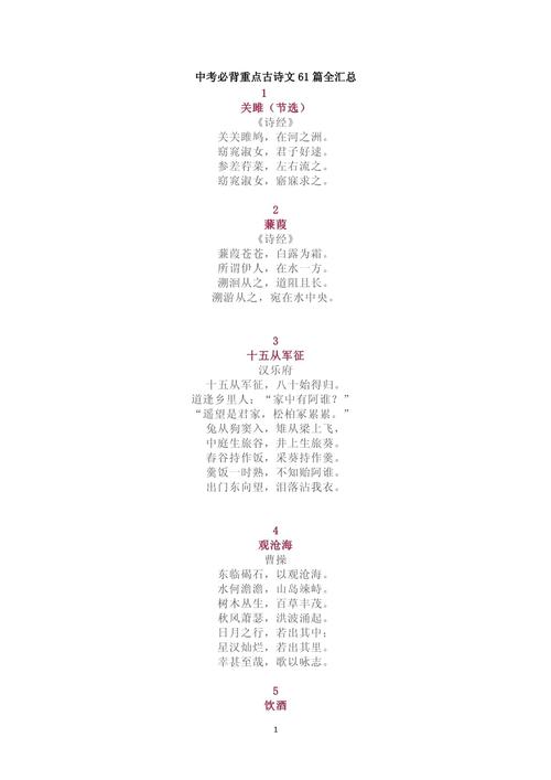 61篇中招常考古诗词，哪些是必背重点？