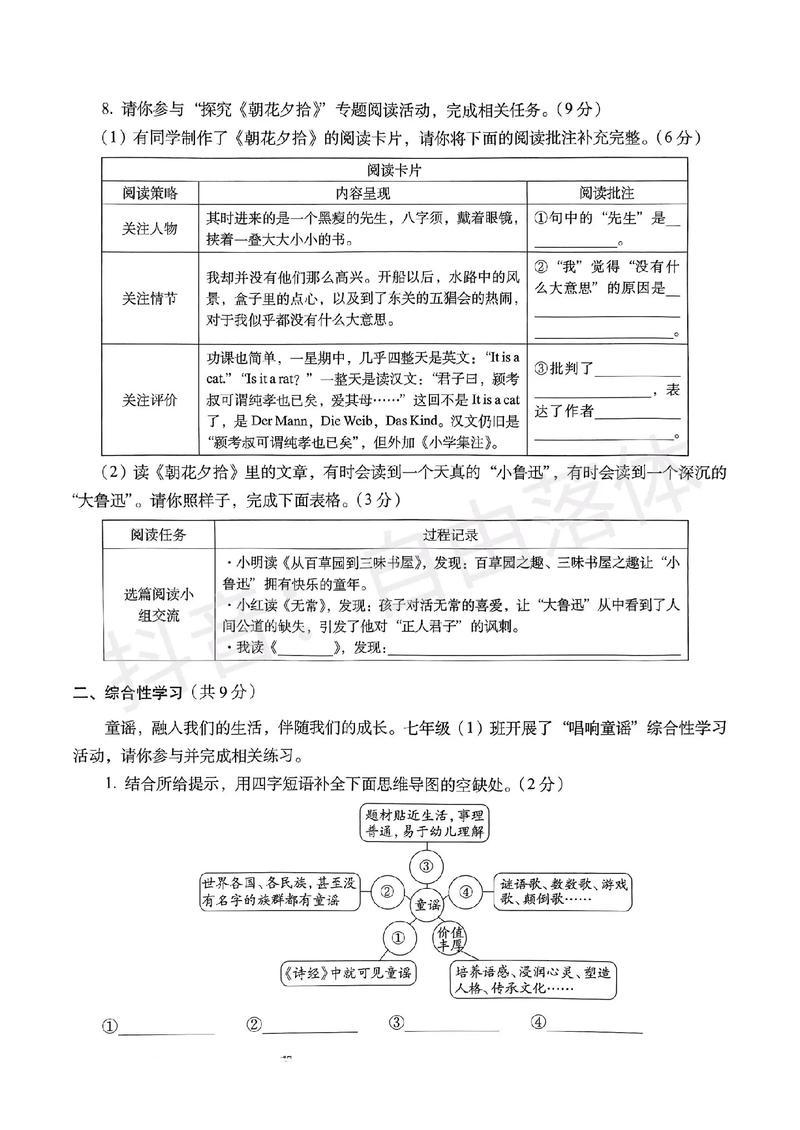 人教版七年级语文同步练习有何重点？