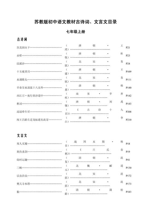 七年级苏教版古诗有哪些？