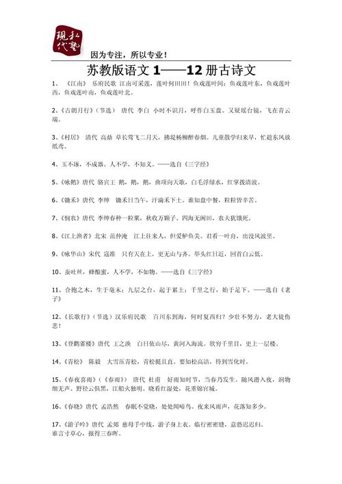 七上语文苏教版古诗词有哪些必背篇目？