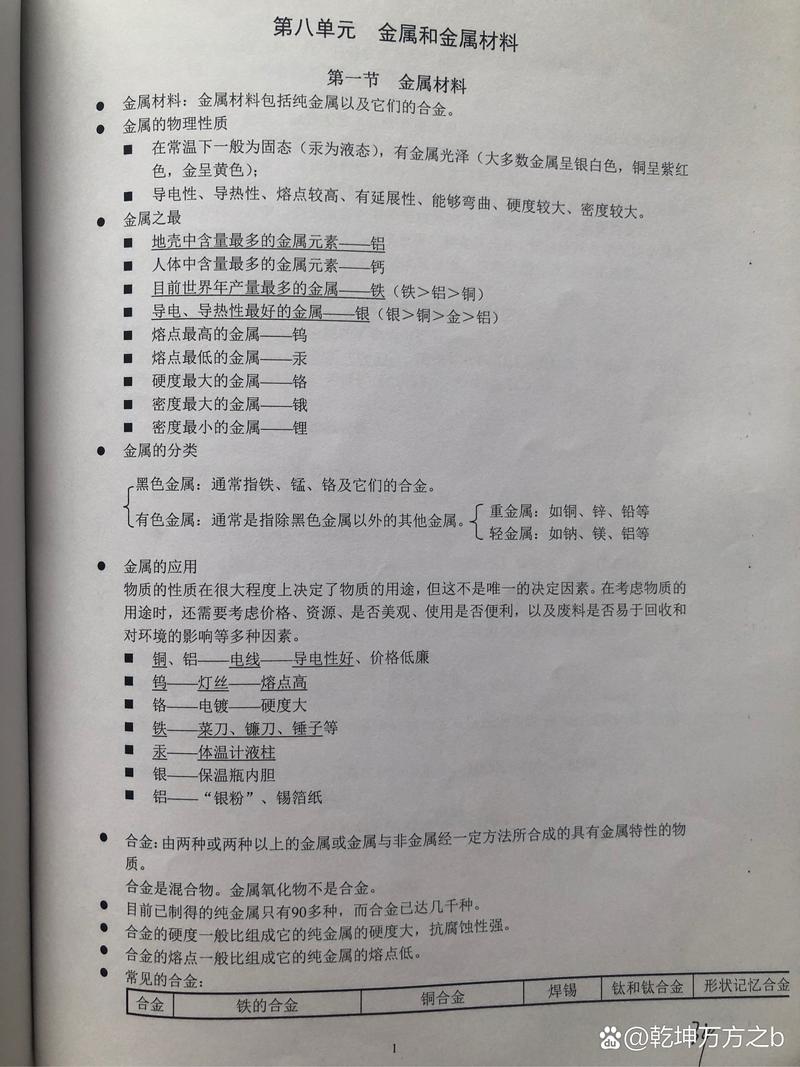 九年级化学第八单元核心知识点有哪些？