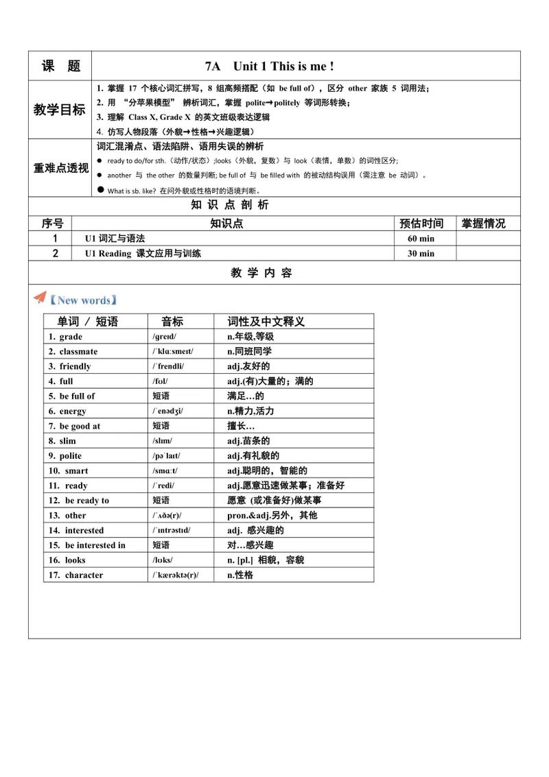 七年级上册Unit1教案如何设计更高效？