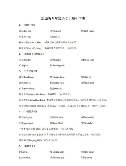 八年级上册语文生字词拼音有哪些？