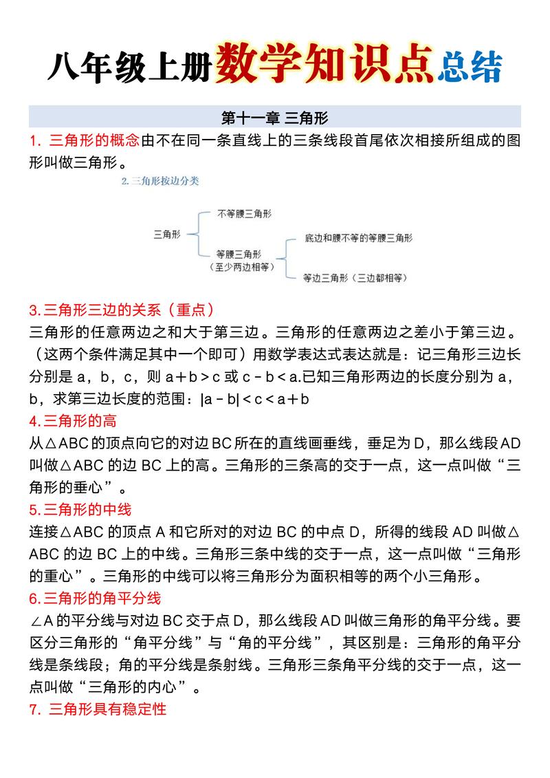 八年级数学上册知识点总结有哪些重点？