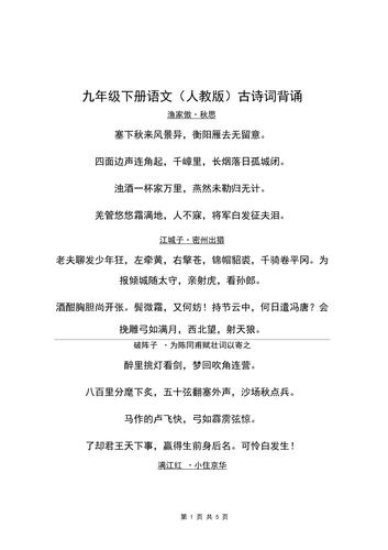 九下课本人教版古诗有哪些必考点?
