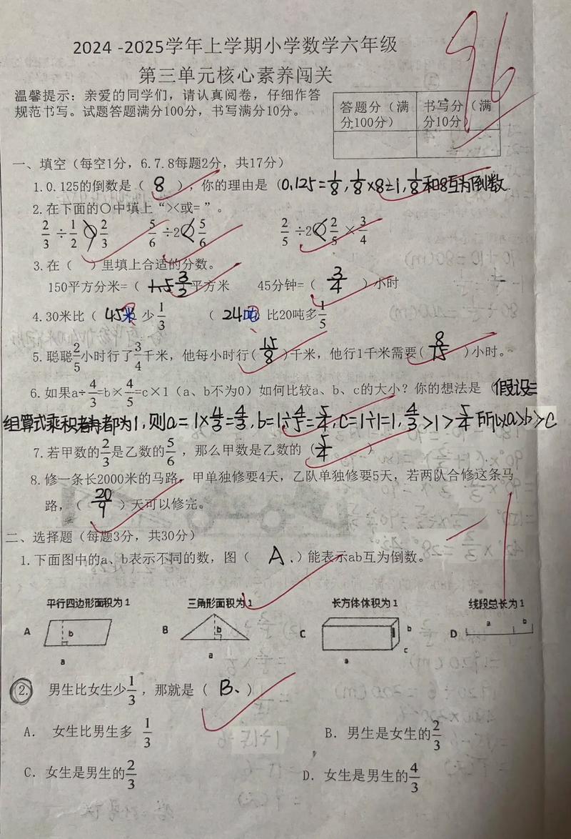 六年级数学第三单元测试卷，哪些知识点是重点？