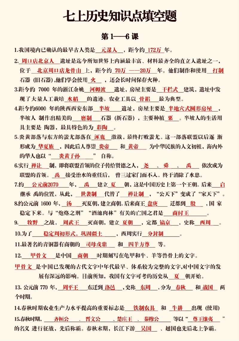 七年级上册历史知识点有哪些核心考点？