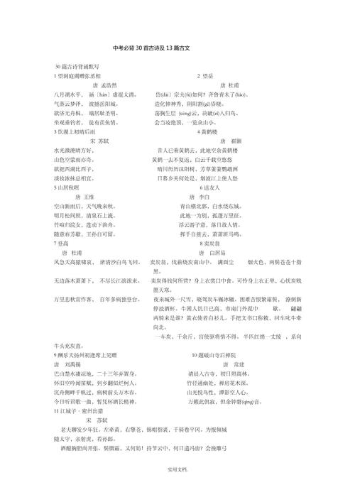 中考语文必背古诗文篇目有哪些?