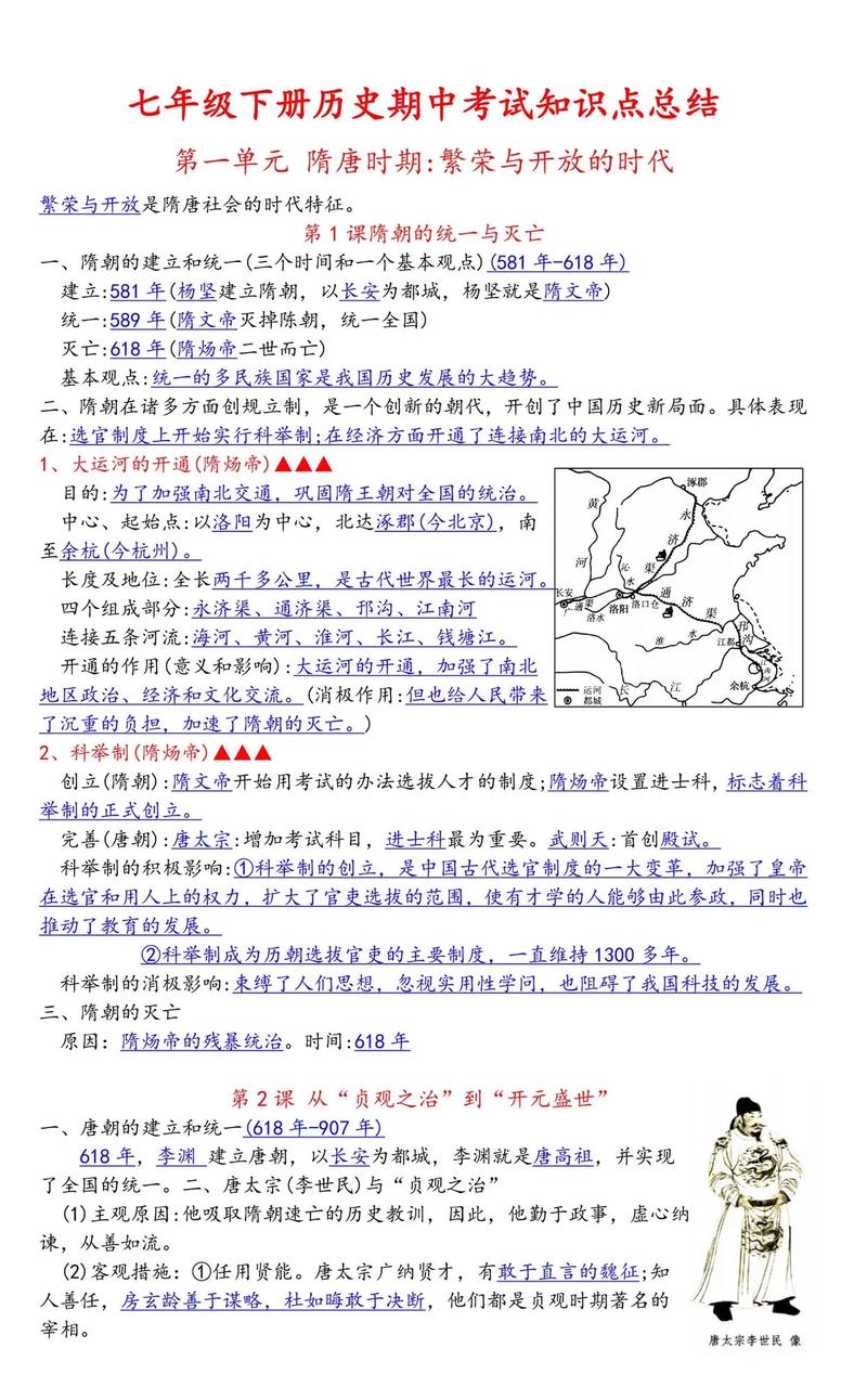 七年级历史下册核心知识点有哪些？