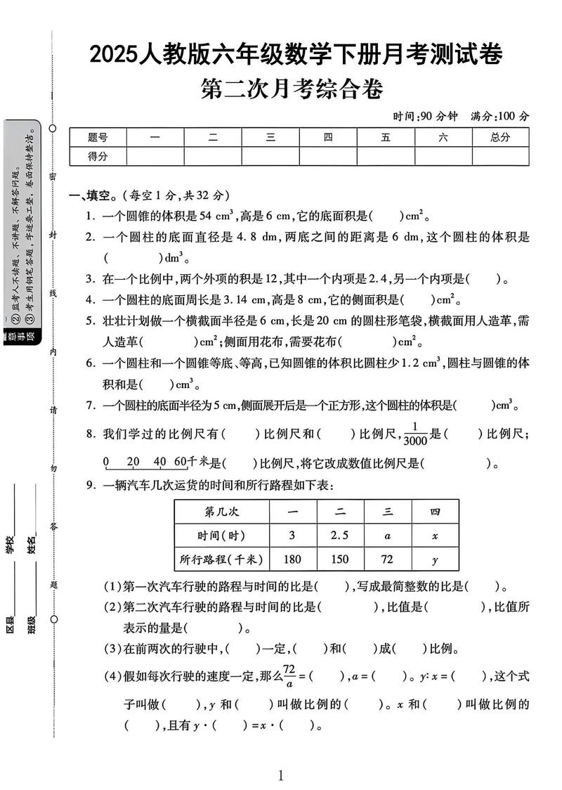 人教版六年级下册数学试卷重点难点有哪些?
