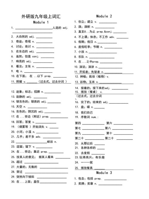 外研版九上英语单词有哪些？