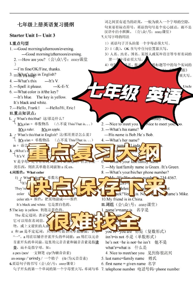 七年级上册英语知识点归纳有哪些核心考点？