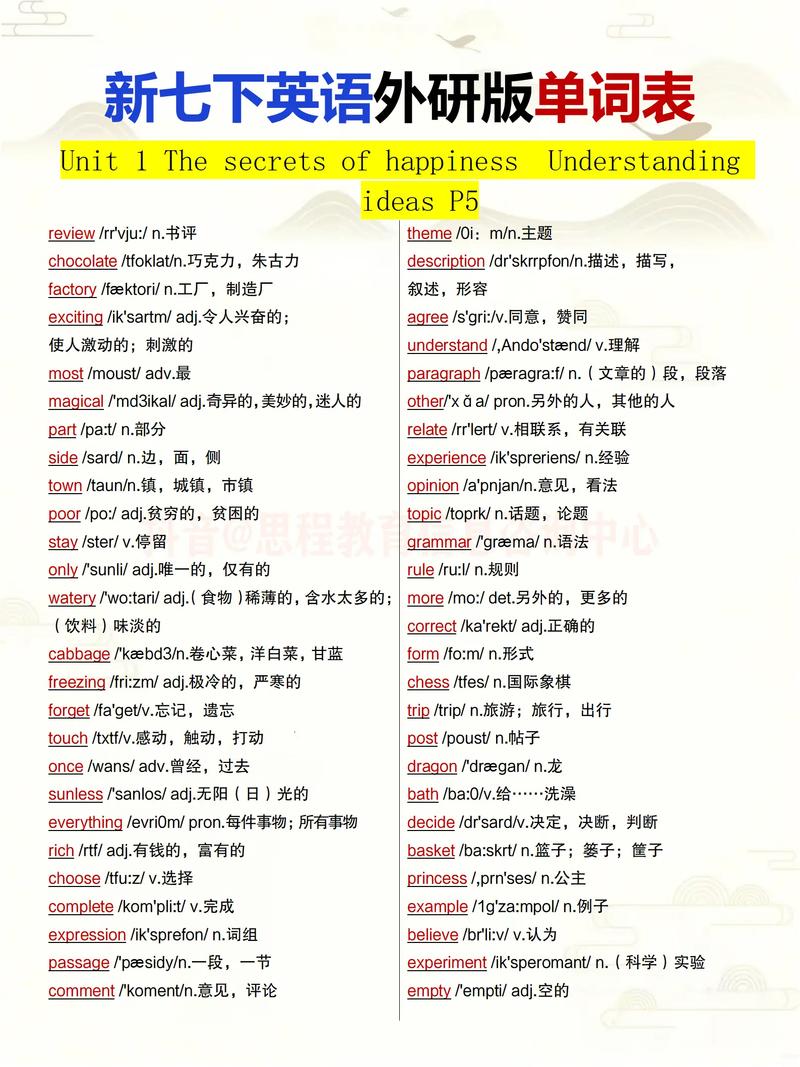 外研版七下英语单词有哪些？