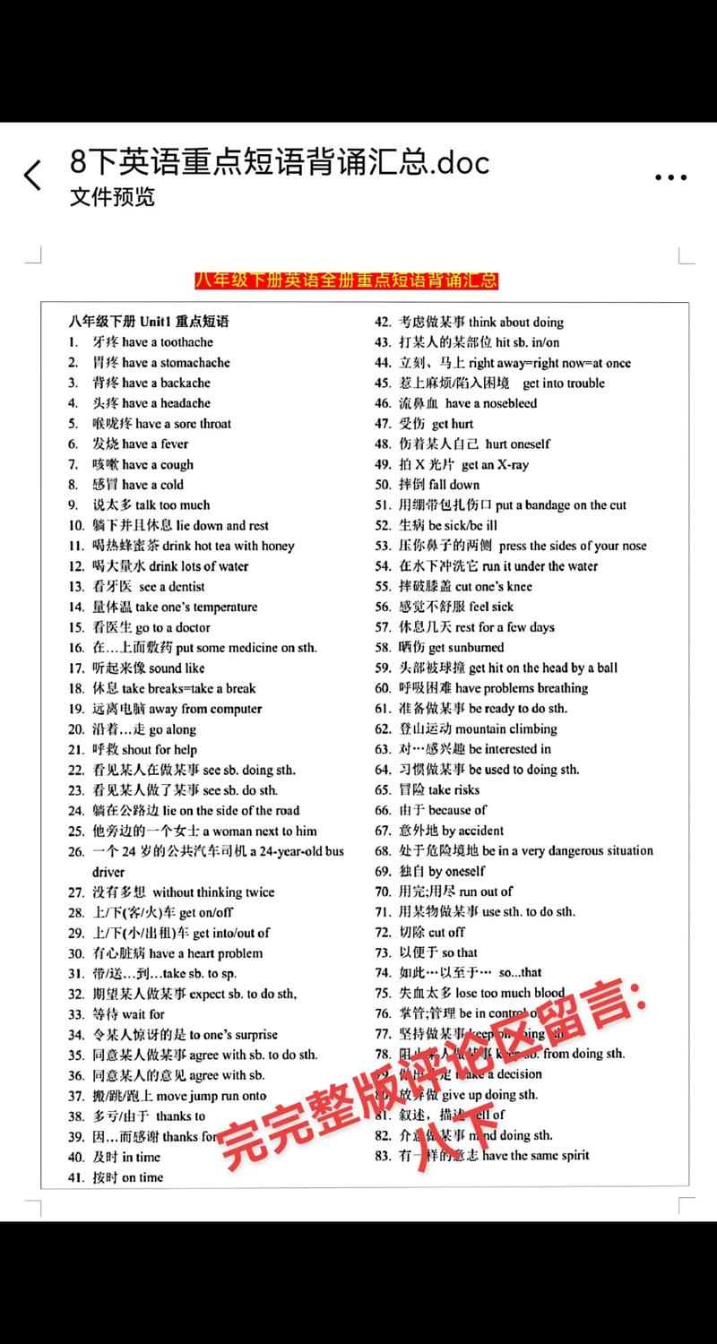 人教版八下英语短语有哪些重点？