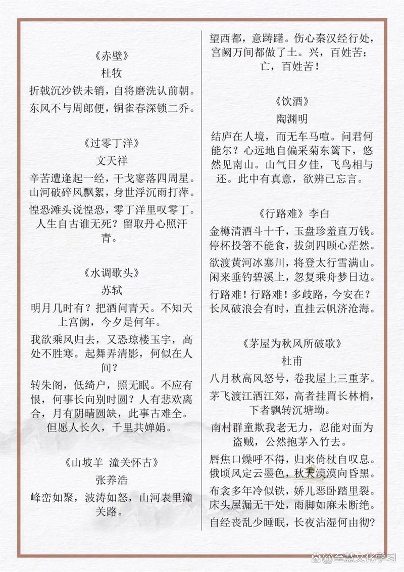 2025课外古诗词赏析重点篇目有哪些?