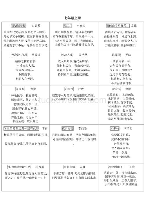 苏教版七上七下古诗有哪些？