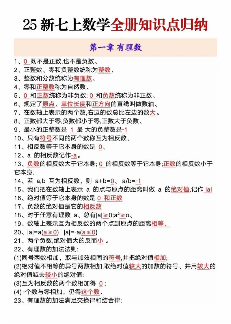七年级上册数学知识点归纳有哪些重点？