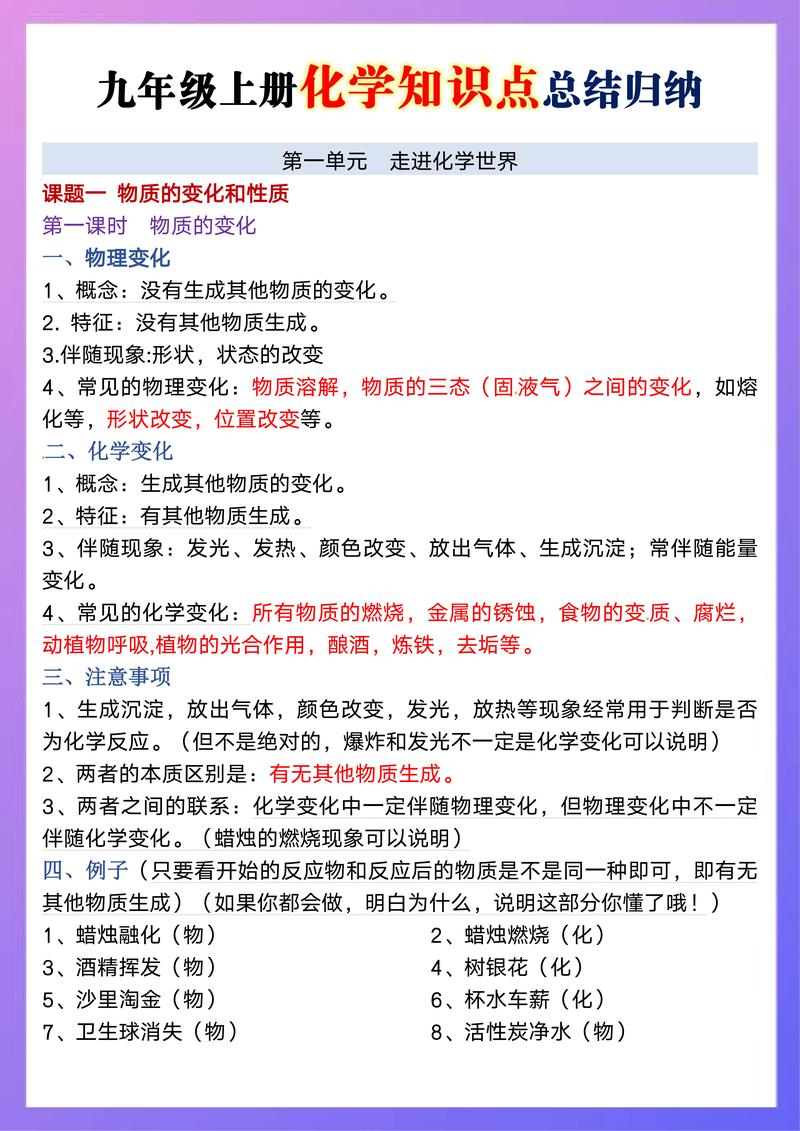 九年级化学上册知识点归纳有哪些核心考点？