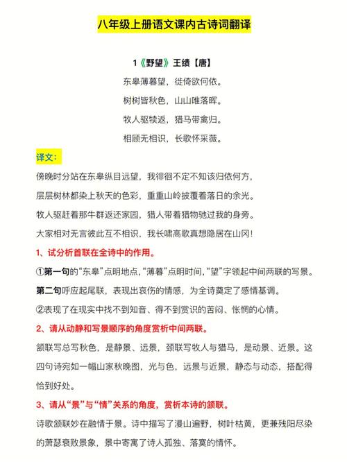 八上课后古诗词原文翻译哪里找？