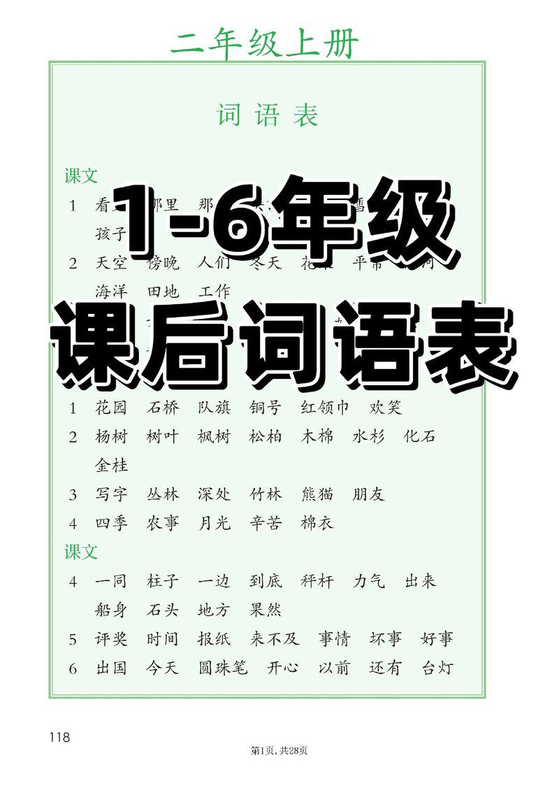 人教版一年级下册词语表有哪些必学词语？