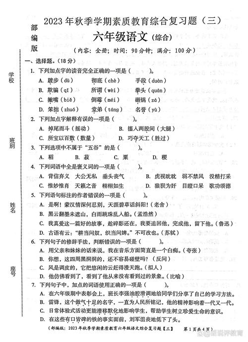 六年级语文综合能力测什么？