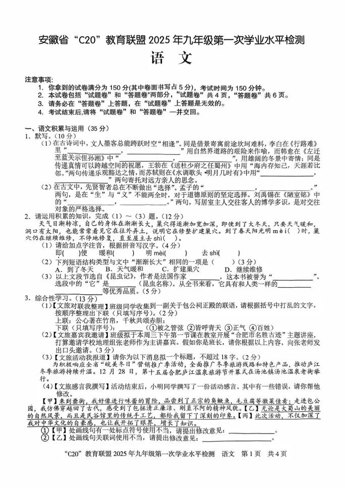 九年级语文中考模拟试卷重点难点有哪些？