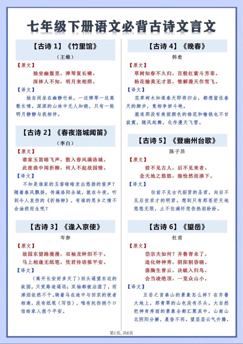 七年级下册古诗有哪些课文？