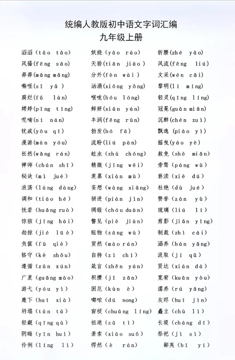 九年级上册语文重点字词有哪些？