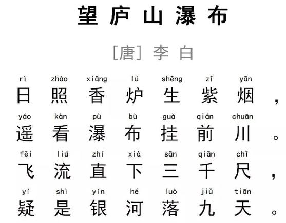 望庐山瀑布古诗拼音版怎么读?